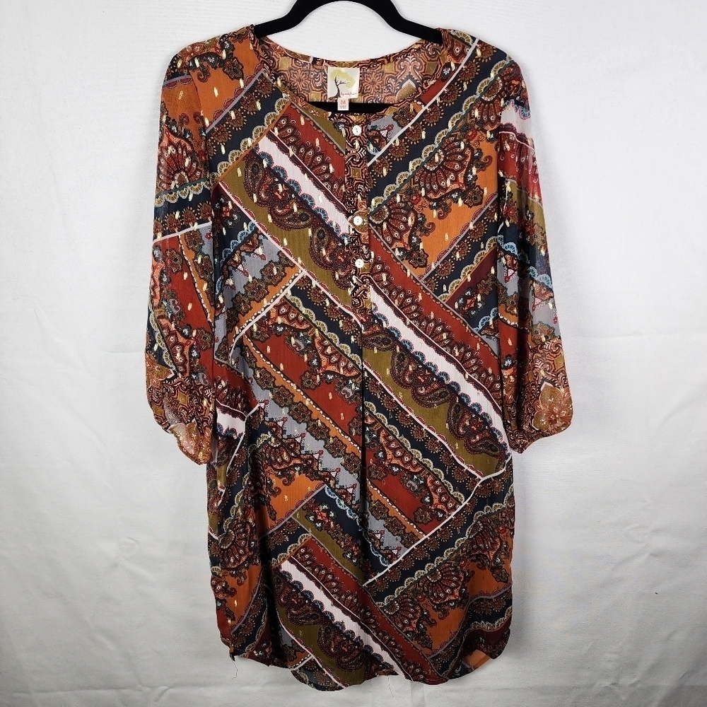 Fig and Flower Paisley Half Button Up Mini Dress Size Medium Fall Autumn‎